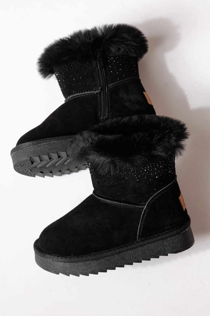 Ватирани боти за момичета тип Ugg черни от обърната естествена кожа Katy #30287
