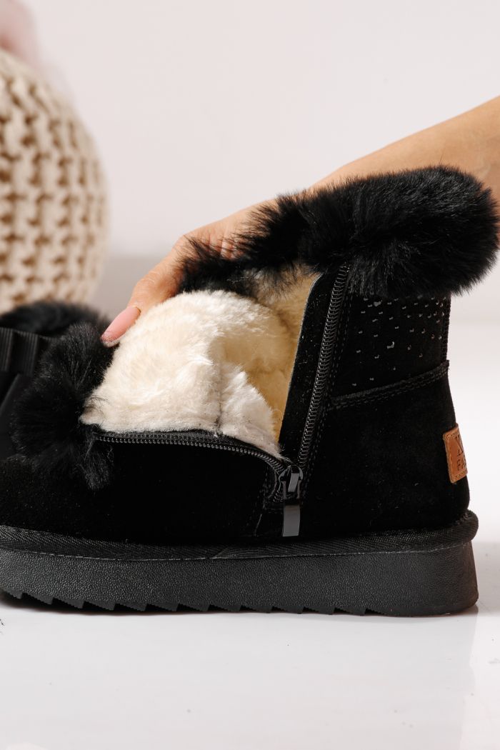 Ватирани боти за момичета тип Ugg черни от обърната естествена кожа Katy #30287