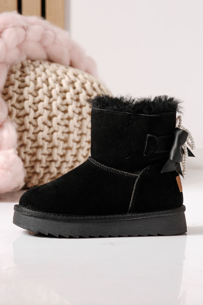 Ватирани боти за момичета тип Ugg черни от обърната естествена кожа Cora #30293