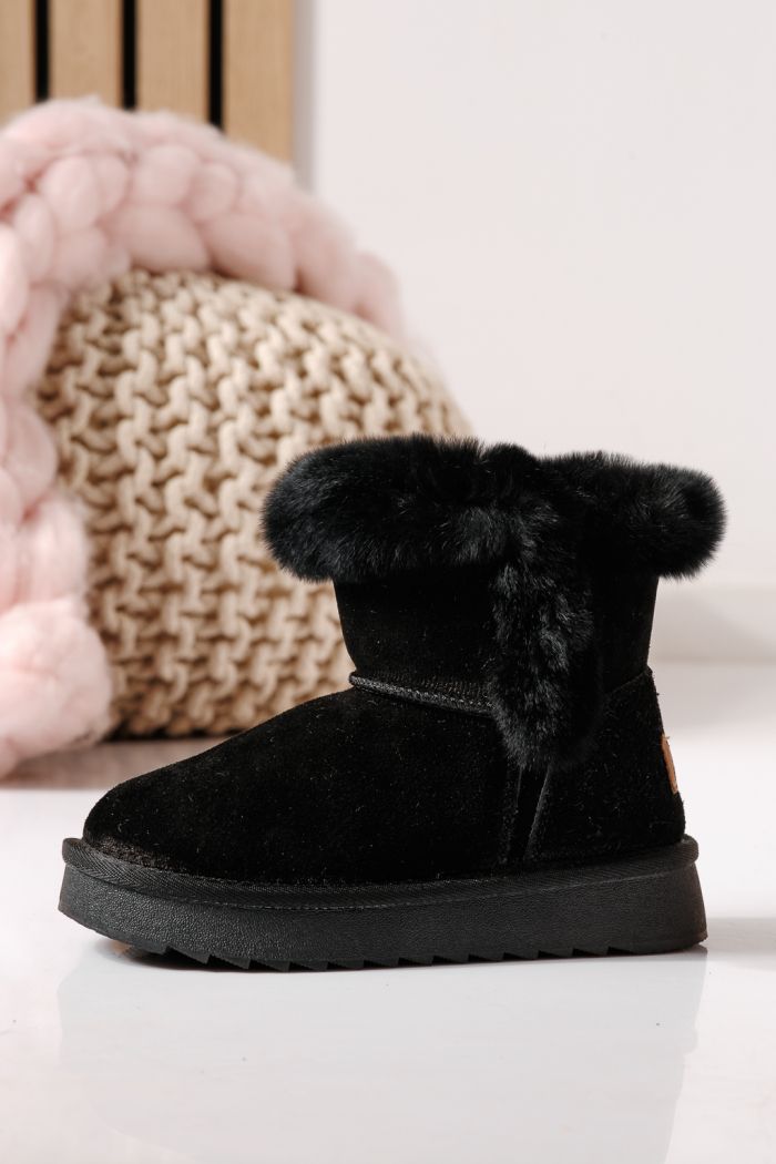 Ватирани боти за момичета тип Ugg черни от обърната естествена кожа Lili #30274