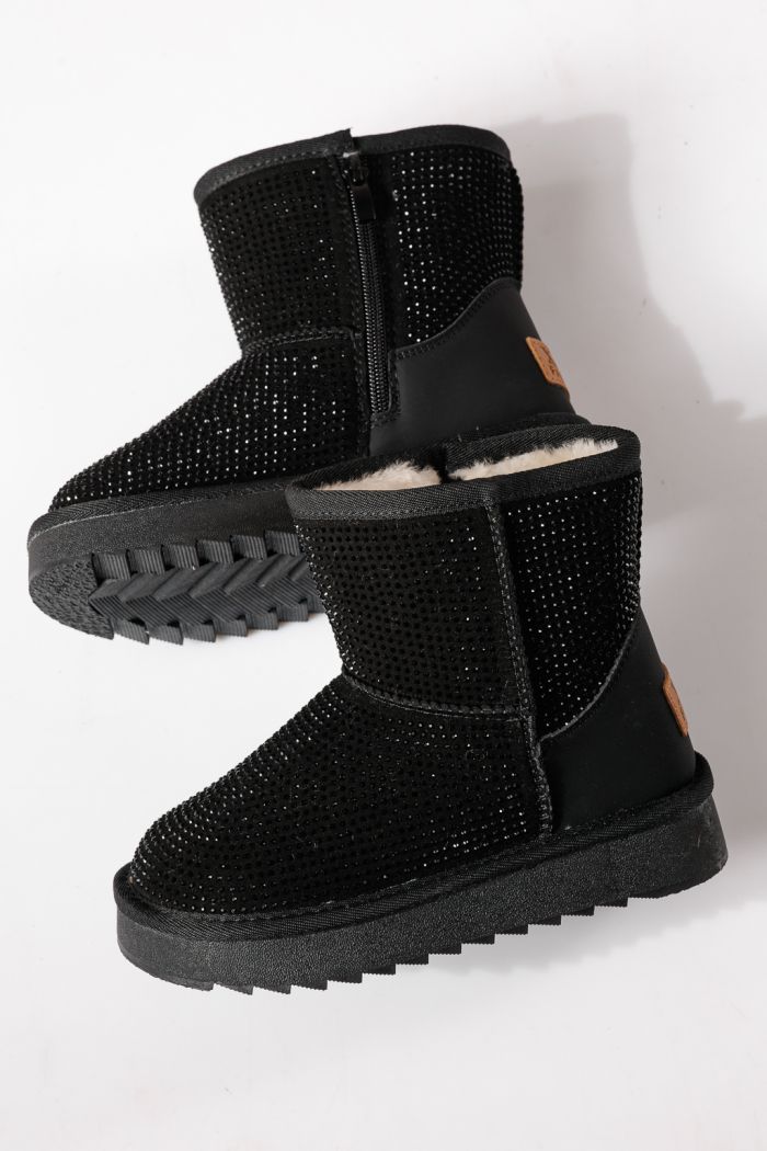 Ватирани боти за момичета тип Ugg черни от еко кожа Nina #30282