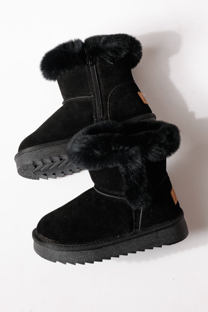 Ватирани боти за момичета тип Ugg черни от обърната естествена кожа Lili #30278