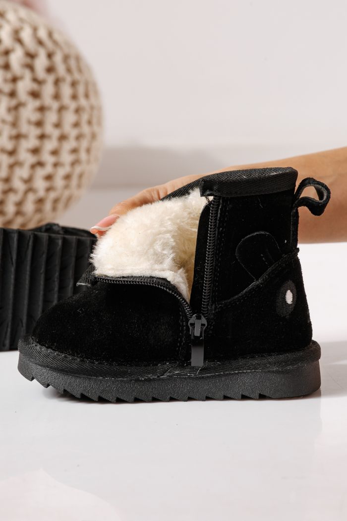 Ватирани боти за момичета тип Ugg черни от обърната естествена кожа Sissy #30298