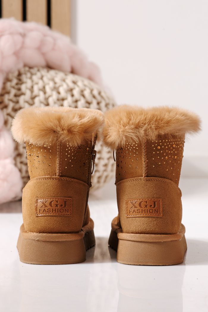 Ватирани боти за момичета тип Ugg кафяви от обърната естествена кожа Katy #30289