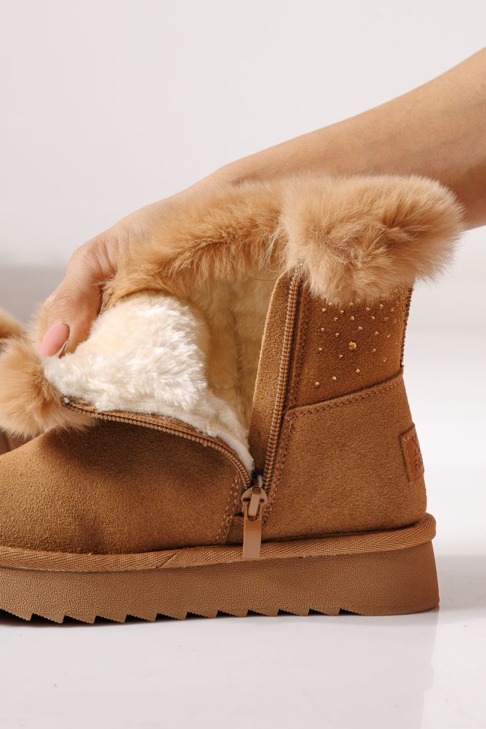 Ватирани боти за момичета тип Ugg кафяви от обърната естествена кожа Katy #30289