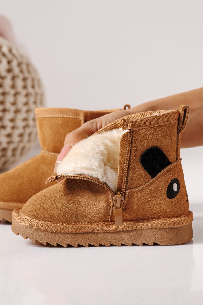 Ватирани боти за момичета тип Ugg кафяви от обърната естествена кожа Sissy #30297