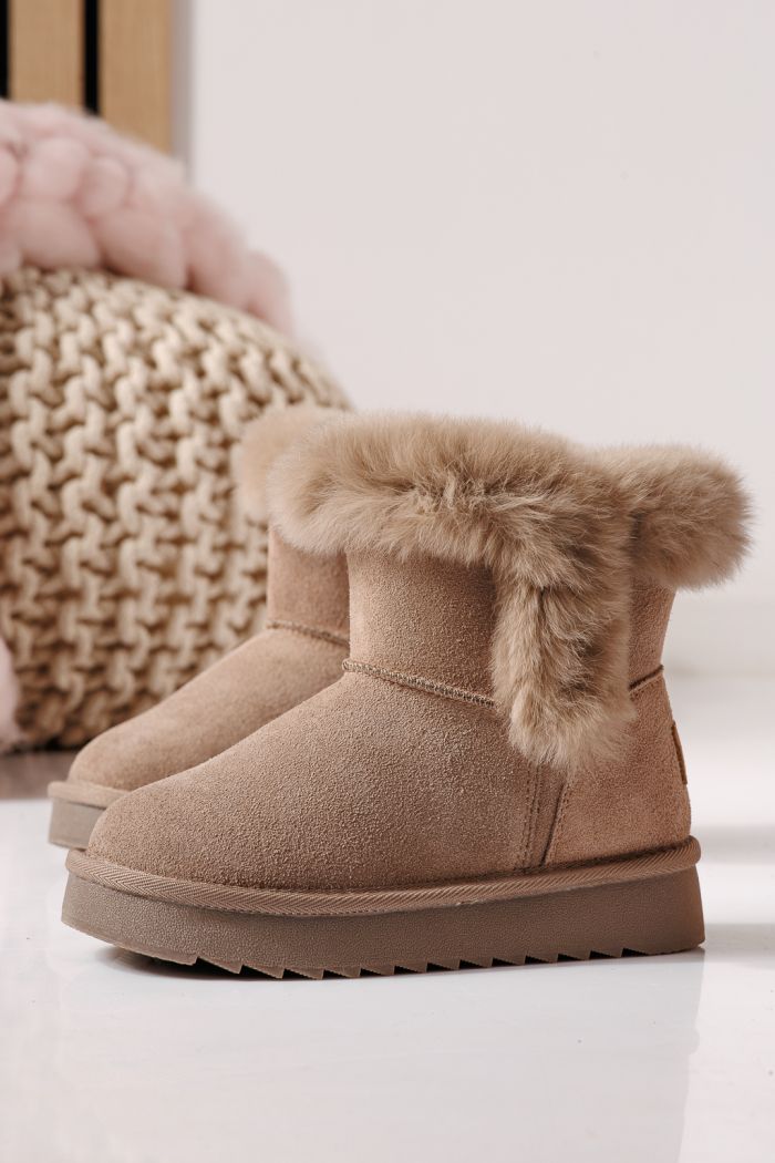 Ватирани боти за момичета тип Ugg бордо от обърната естествена кожа Lili #30272