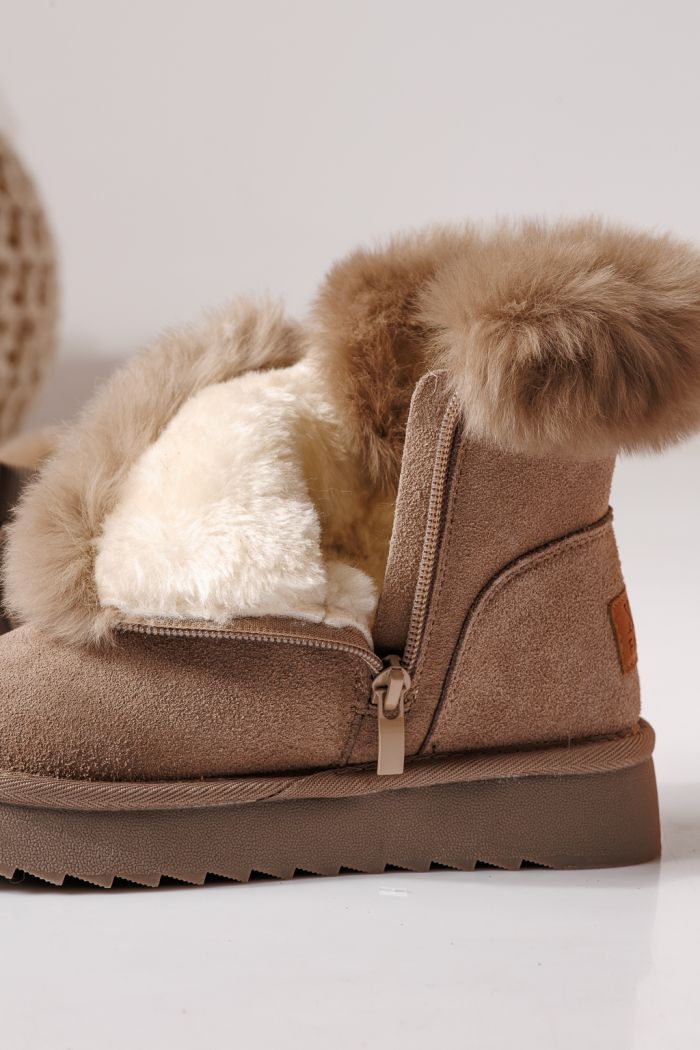 Ватирани боти за момичета тип Ugg бордо от обърната естествена кожа Lili #30272