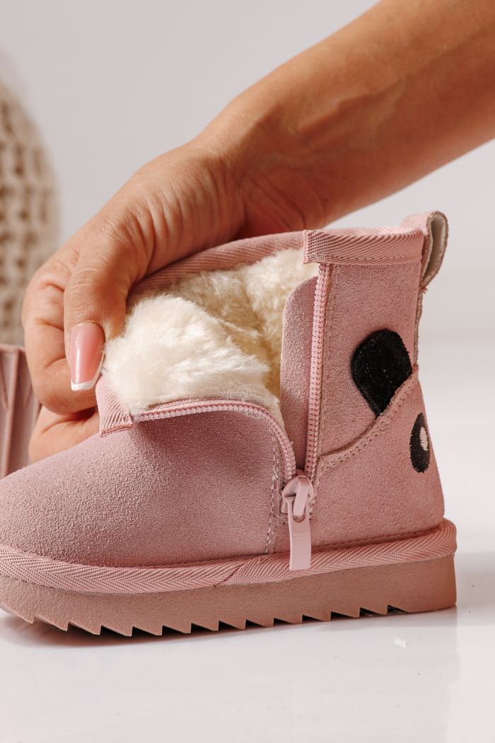 Ватирани боти за момичета тип Ugg розови от обърната естествена кожа Sissy #30296