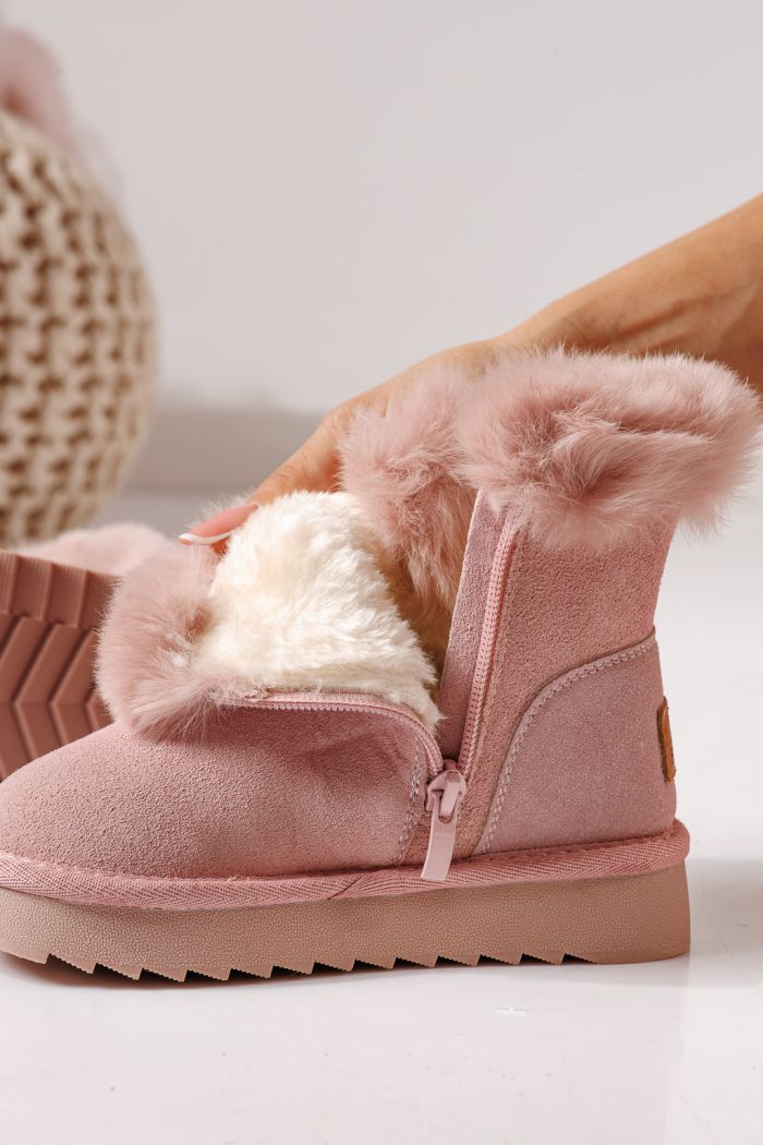 Ватирани боти за момичета тип Ugg розови от обърната естествена кожа Lili #30277