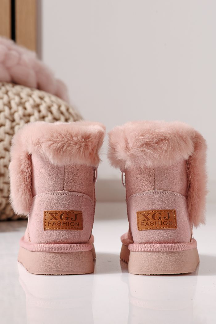 Ватирани боти за момичета тип Ugg розови от обърната естествена кожа Lili #30277