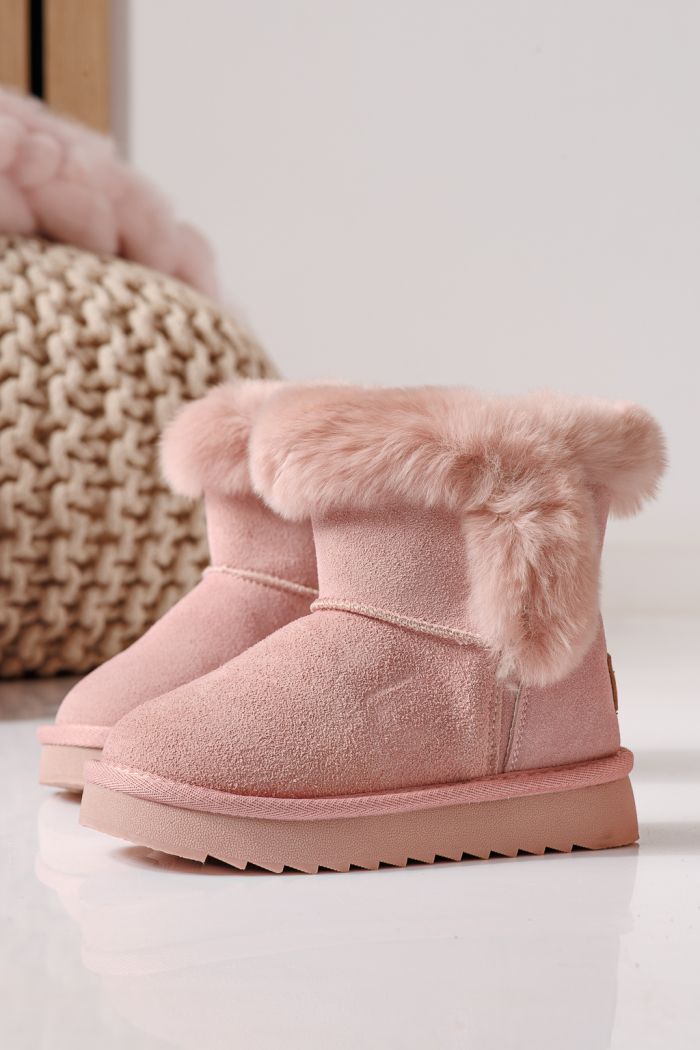 Ватирани боти за момичета тип Ugg розови от обърната естествена кожа Lili #30277