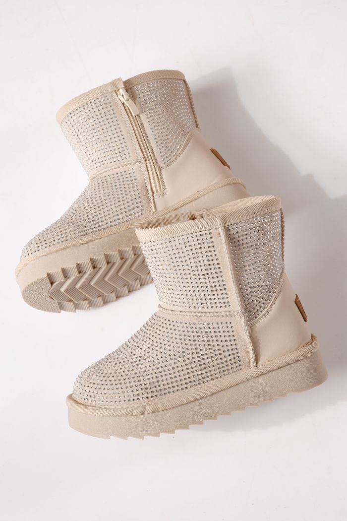 Ватирани боти за момичета тип Ugg бежови от еко кожа Nina #30283