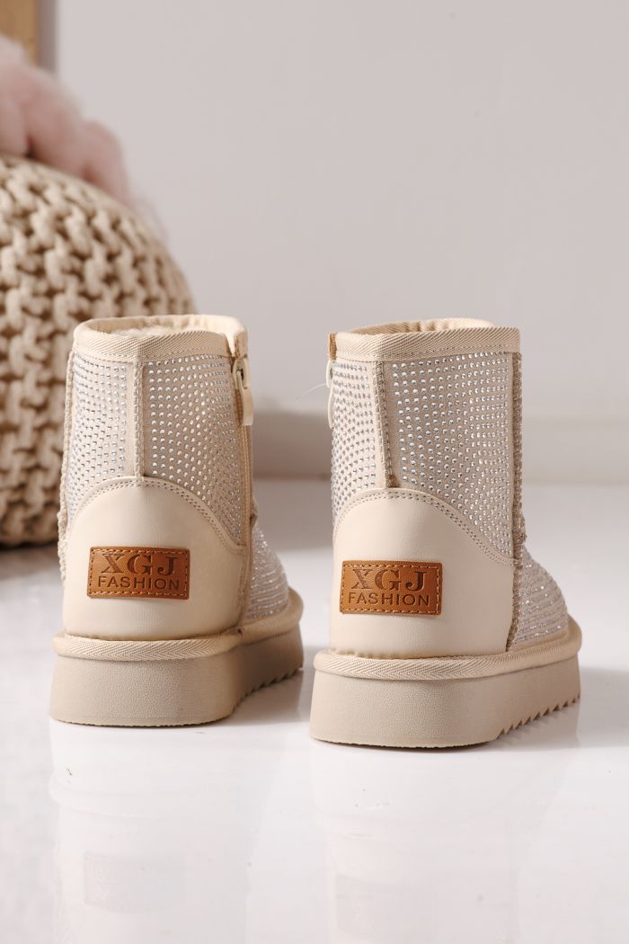 Ватирани боти за момичета тип Ugg бежови от еко кожа Nina #30281