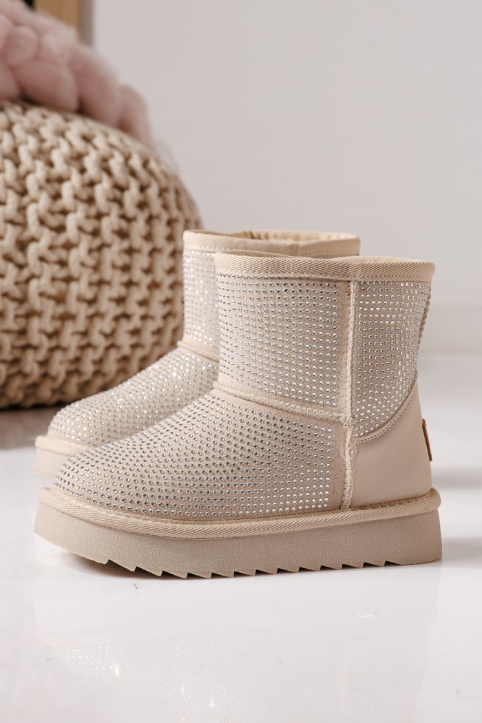 Ватирани боти за момичета тип Ugg бежови от еко кожа Nina #30281