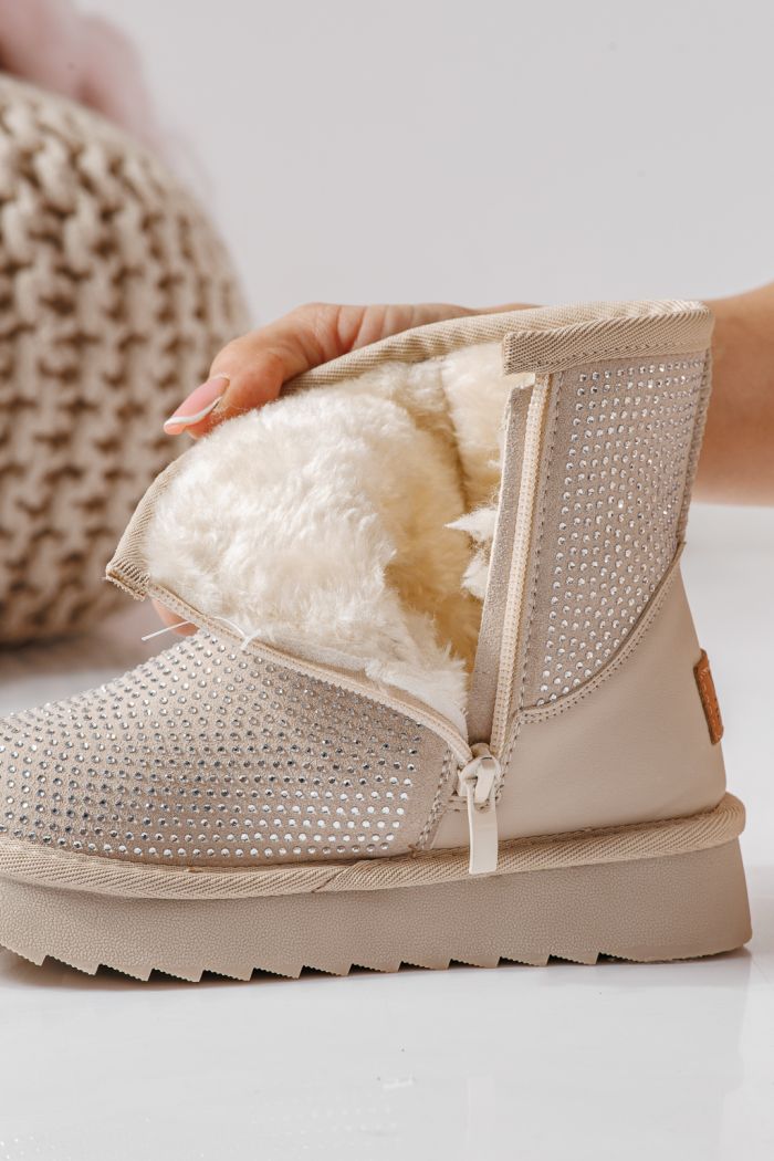 Ватирани боти за момичета тип Ugg бежови от еко кожа Nina #30281