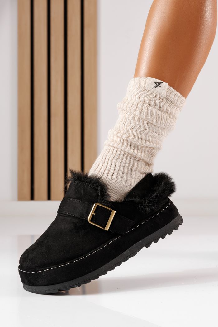 Дамски ботуши тип UGG с подплата от черна еко-велур кожа Amaris #30685