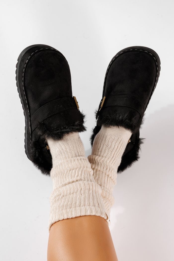 Дамски ботуши тип UGG с подплата от черна еко-велур кожа Amaris #30685