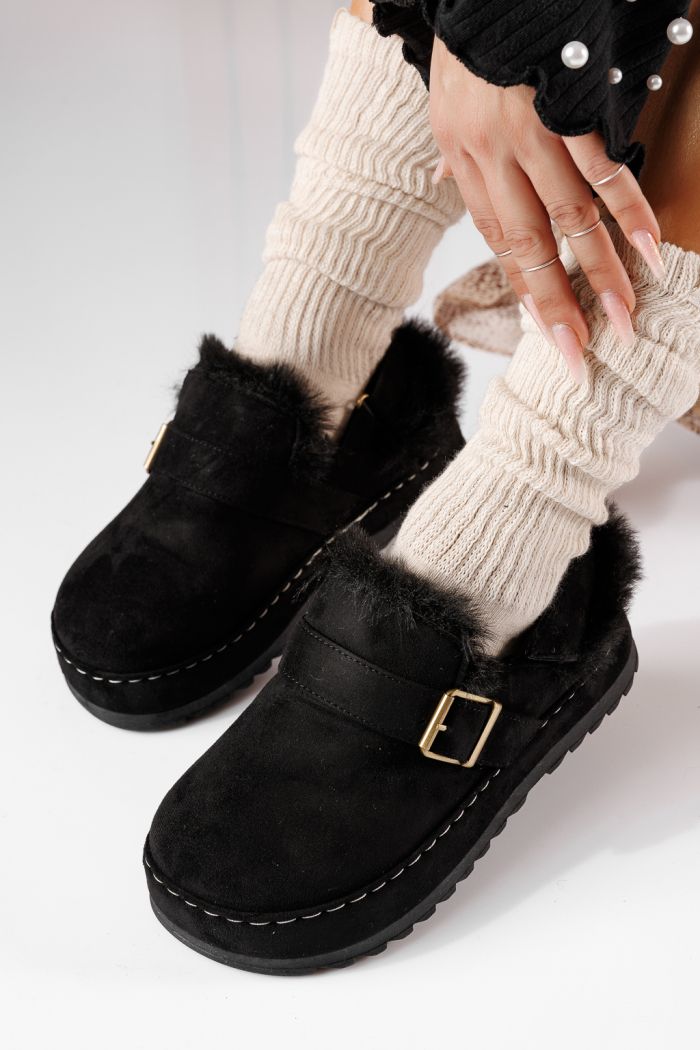 Дамски ботуши тип UGG с подплата от черна еко-велур кожа Amaris #30685
