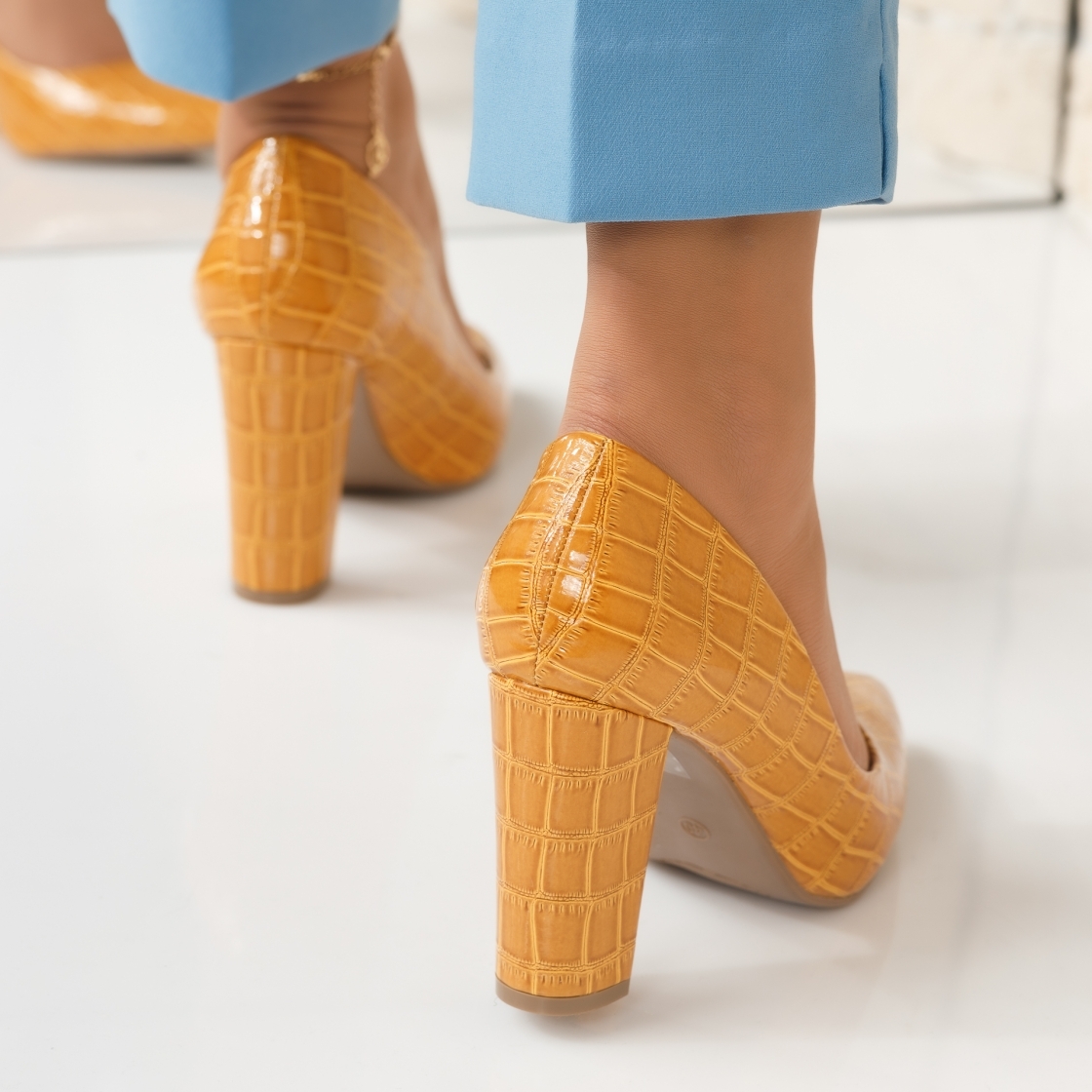Дамски обувки с токчета Mabel жълт #3937M