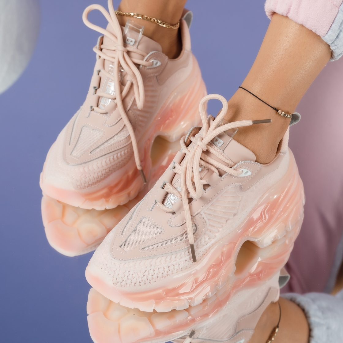 Дамски спортни обувки естествена кожа Ada розово #4154M