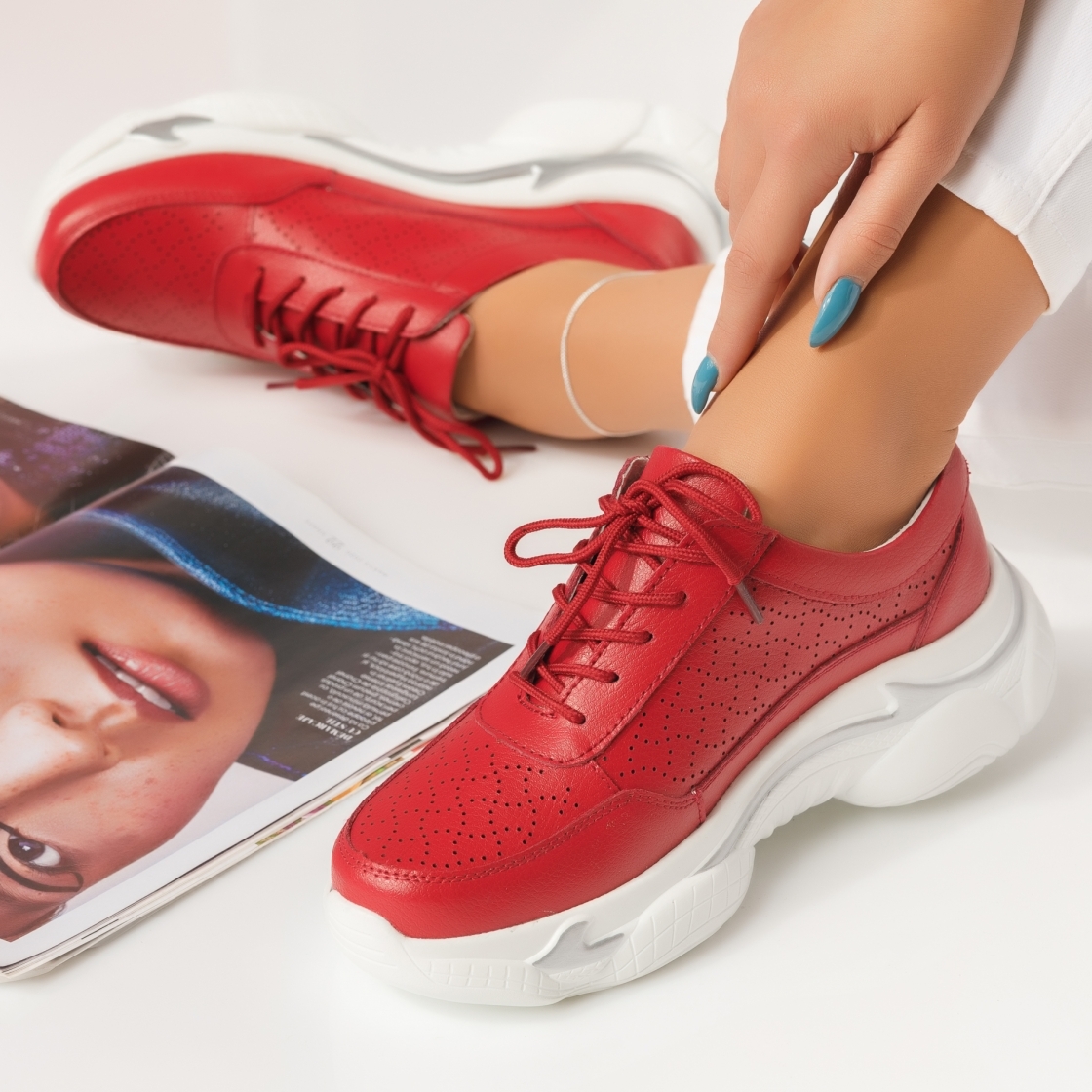 Дамски спортни обувки естествена кожа Iris2 домати #4638M
