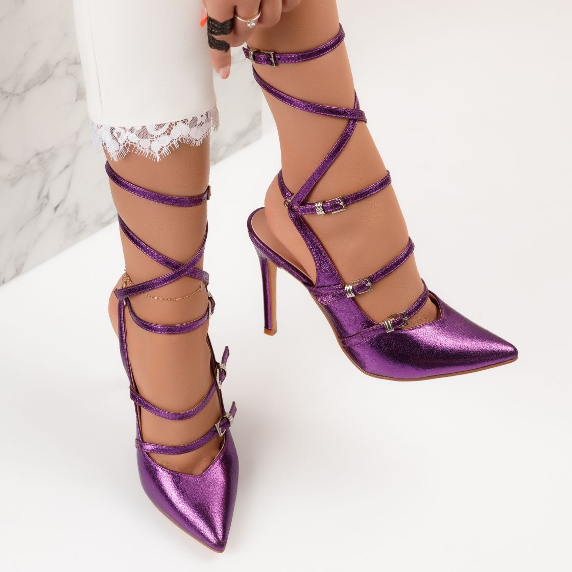 Дамски сандали с ток Sky лилаво #4772M
