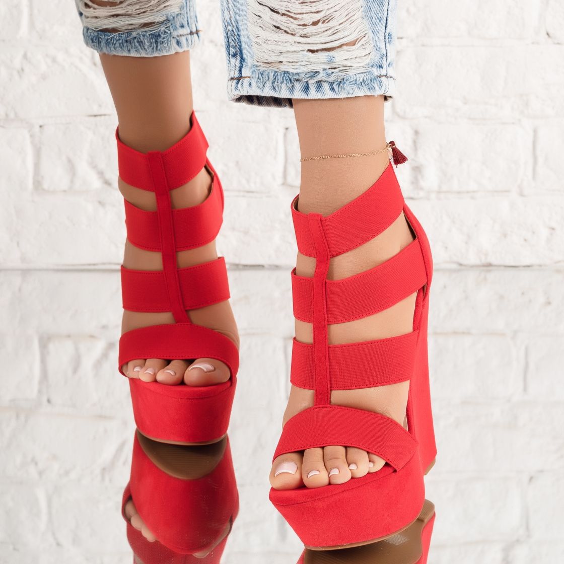 Дамски сандали с платформата Patricia домати #5052M