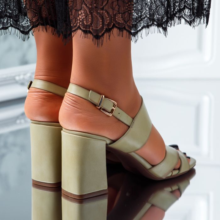 Дамски сандали с ток Selina зелено #5585M