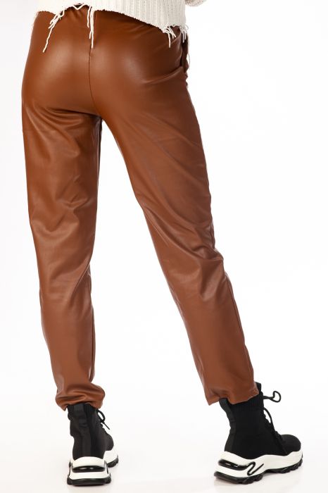 Дамски панталон от екологична кожа Joyce Кафяв #A67