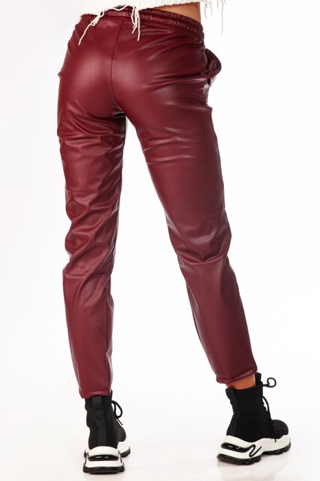 Дамски панталон от екологична кожа Joyce Bordo #A66