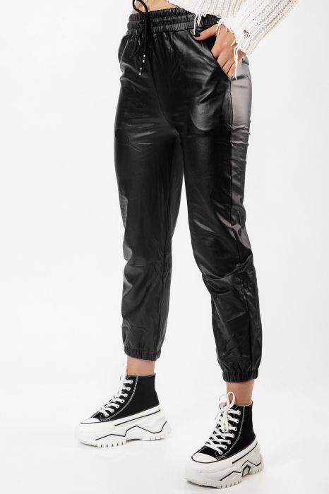 Дамски панталон от еко кожа Lana Черен #A94