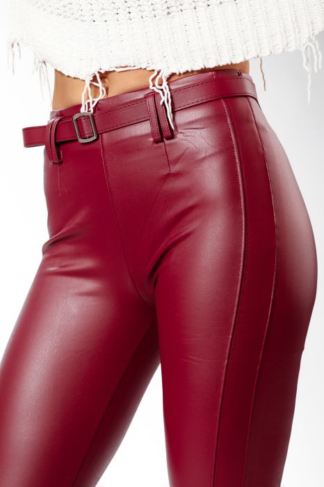 Дамски панталон от еко кожа Ava бордо #A92
