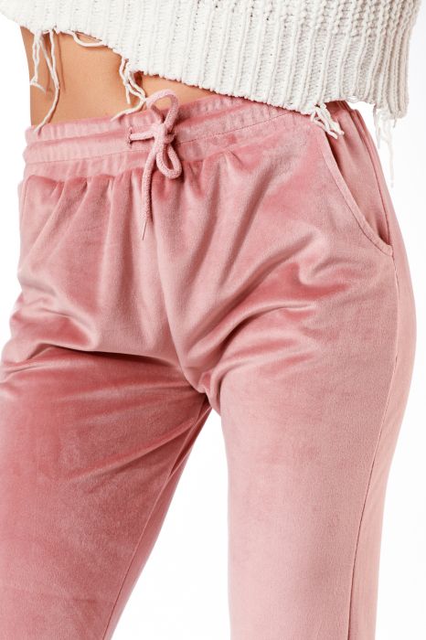 Дамски кадифени панталони Natasha розово #A80