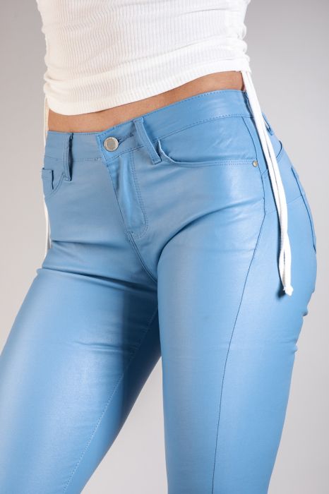 Дамски панталон от екологична кожа Nora син #A102