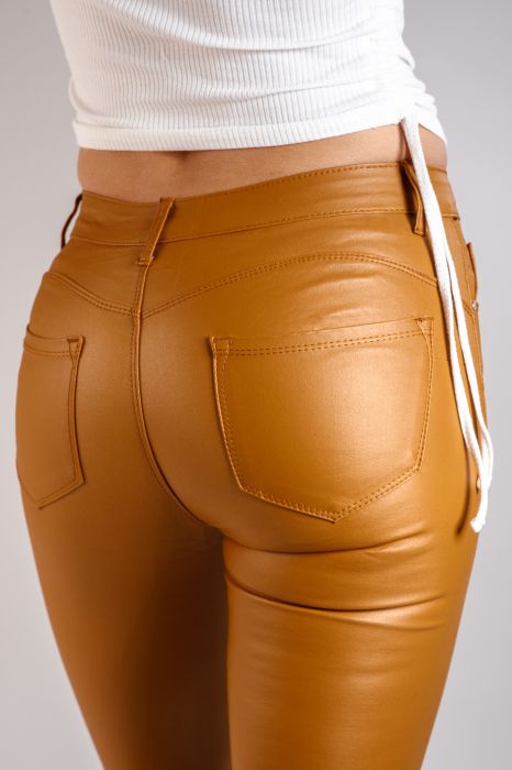 Дамски панталон от екологична кожа Nora жълт #A105