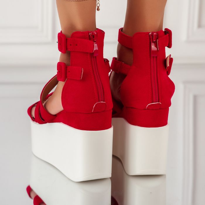 Дамски сандали на платформа Elaina червен #10100