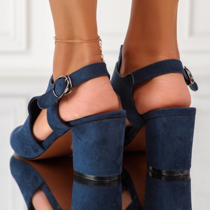 Дамски сандали на ток Gwen тъмносин #10180