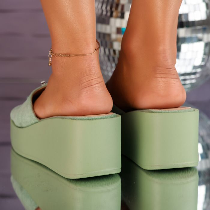  дамски чехли с платформата Lyanna зелено #10231