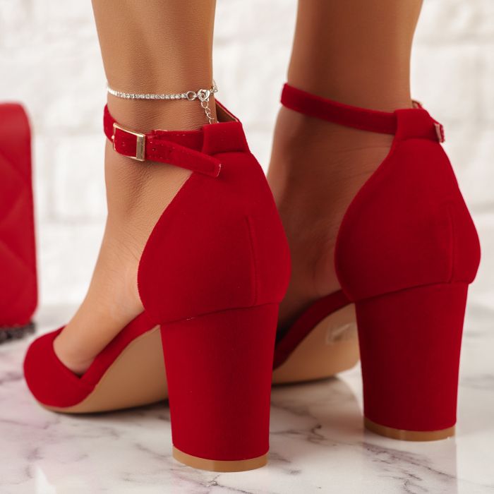 Дамски сандали на ток Elize червен #10526