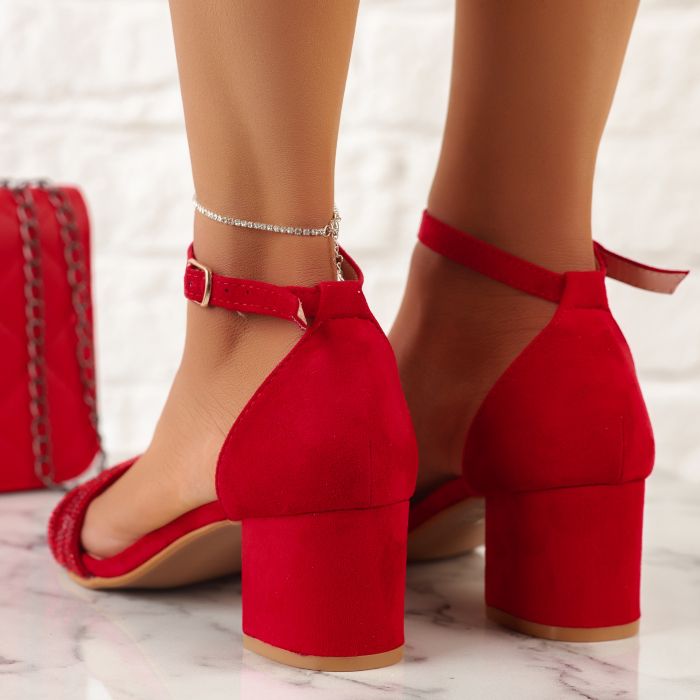 Дамски сандали на ток Isabelle червен #10609