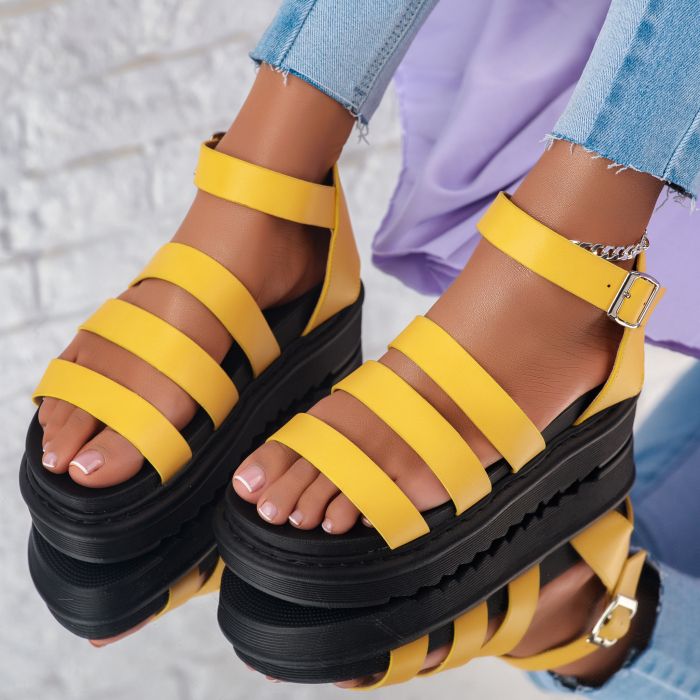 Дамски сандали на платформа Adele жълт #10505