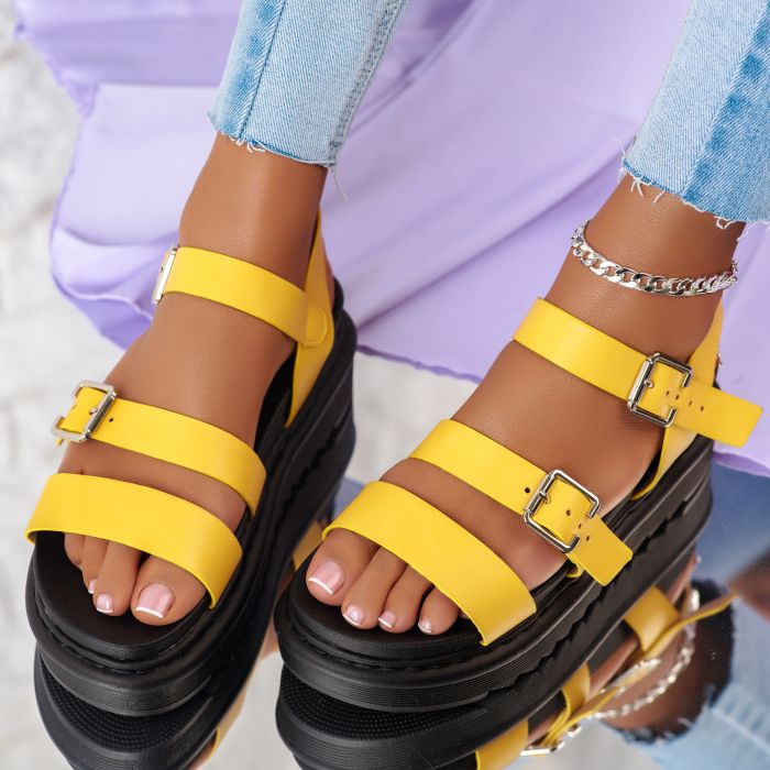 Дамски сандали на платформа Teejay жълт #10486