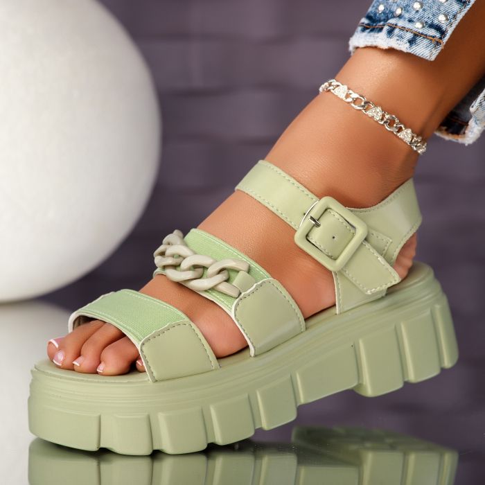 Дамски сандали на платформа London зелено #10810
