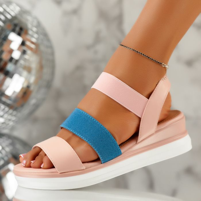 Дамски сандали на платформа Kream розово #10898