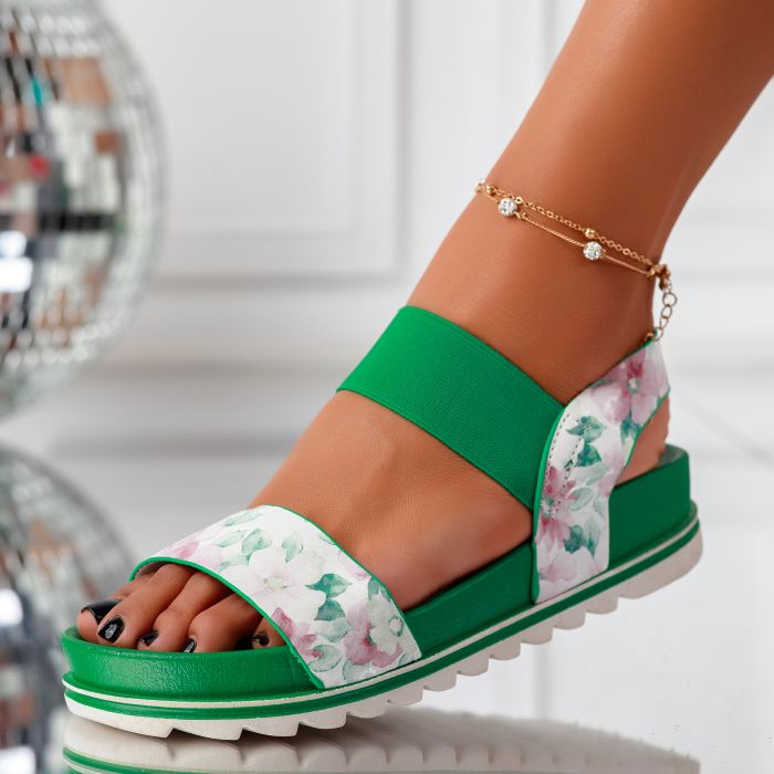 Дамски сандали на платформа Mara зелено #11552