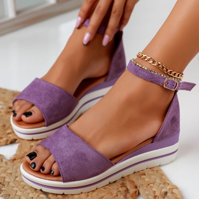 Дамски сандали на платформа Samira лилаво #11678