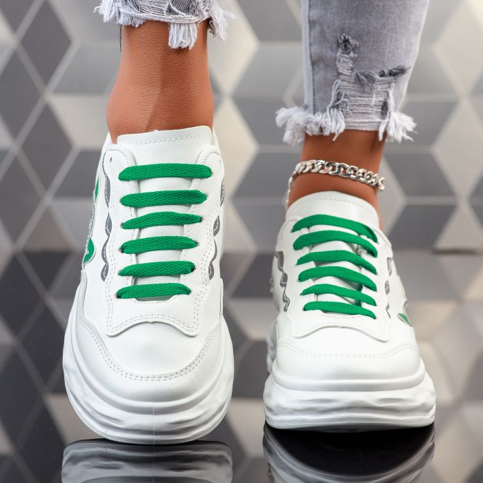 Дамски спортни обувки Flora Бяло/Зелено #12025