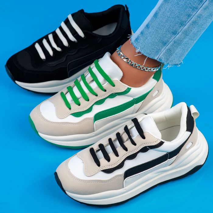 Дамски спортни обувки Maria Бяло/Зелено #12091