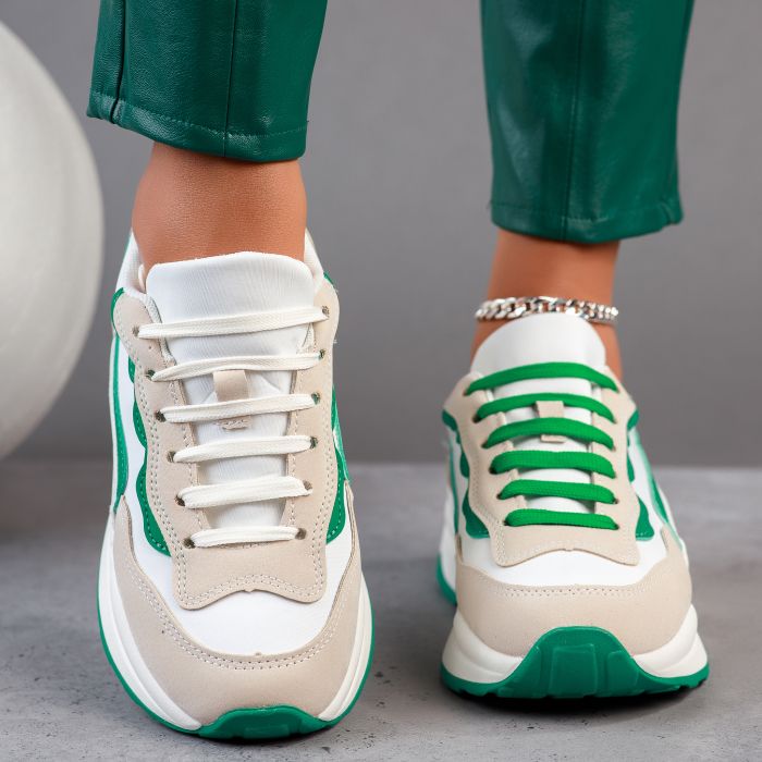 Дамски спортни обувки Maria Бяло/Зелено #12091